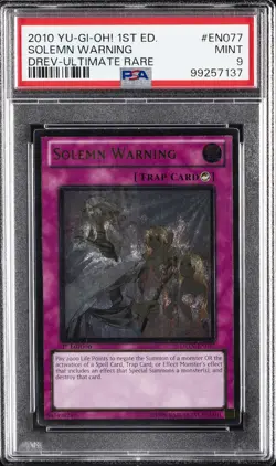 2010 YU-GI-OH! DREV-DUELIST REVOLUTION 1ST ED-ULTIMATE RARE SOLEMN WARNING PSA 9 - Image 1