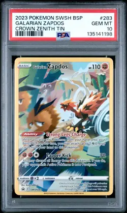 2023 POKEMON SWSH BLACK STAR PROMO CROWN ZENITH TIN #283 GALARIAN ZAPDOS PSA 10 - Image 1