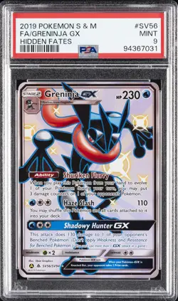 2019 POKEMON SUN & MOON HIDDEN FATES #SV56 FULL ART/GRENINJA GX PSA 9 - Image 1