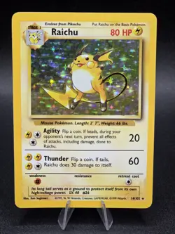 Pokemon Base Set Unlimited Raichu 14/102 Holofoil Holo Rare Holo - Image 1