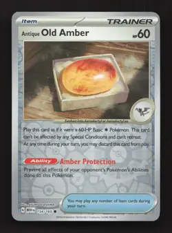 Antique Old Amber 154/165 Common 151 Pokemon Reverse Holo Near Mint - Image 1