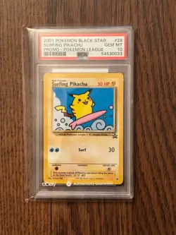 Pokemon League Black Star Surfing Pikachu Promo #28 PSA10 Cert # 54530033 - Image 1