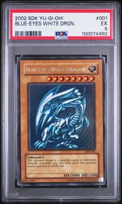2002 YU-GI-OH! STARTER DECK: KAIBA 001 BLUE-EYES WHITE DRAGON PSA 5 - Image 1