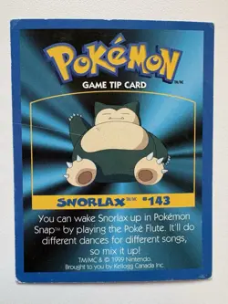 Pokemon Snorlax #143 Game Tip Card Kellogg Canada Played Condition HP - Image 1