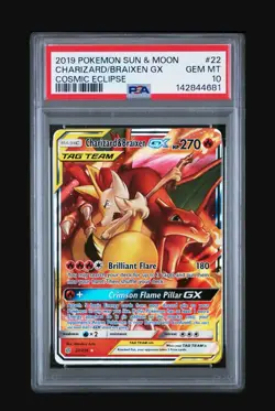 2019 POKEMON SUN & MOON COSMIC ECLIPSE #22 CHARIZARD & BRAIXEN GX PSA 10 NEW CER - Image 2