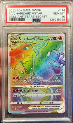 2022 Pokemon SWSH Brilliant Stars FA Charizard VStar Secret Rare 174/172 PSA 10 - Image 1