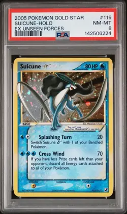 2005 Pokemon Ex Unseen Forces Gold Star 115 Suicune Holo Psa 8 NM - Mint - Image 2