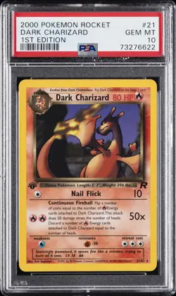 2000 POKEMON ROCKET 1ST ED #21 DARK CHARIZARD PSA 10 - Image 1