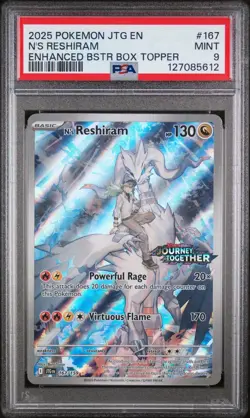 2025 POKEMON JOURNEY TOGETHER N'S RESHIRAM STAMPED PROMO 167/159 PSA 9 - Image 1