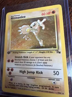 Hitmonlee 1st Edition Holo 7/62 Fossil Pokemon Holographic RARE - Image 3