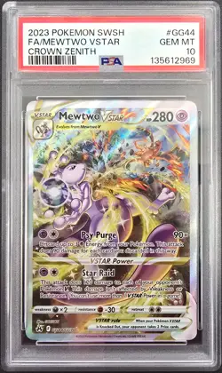 CHIPPED 2023 POKEMON SWORD AND SHIELD CROWN ZENITH #GG44 FA/MEWTWO VSTAR PSA 10 - Image 1