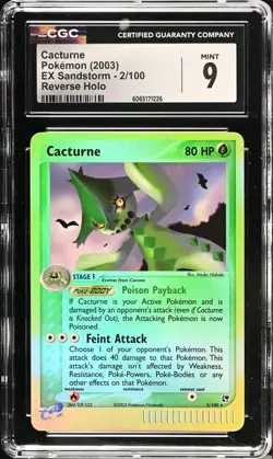 CGC 9 MINT Cacturne 2/100 Reverse Holo Rare ex Sandstorm 2003 Pokemon - Image 1