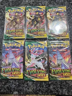 Lot Of 6 Pokemon Evolving Skies Packs Factory Sealed From Tins - Image 1