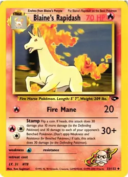 Pokemon TCG Blaine's Rapidash 33/132 Gym Challenge Regular Uncommon VLP - Image 1
