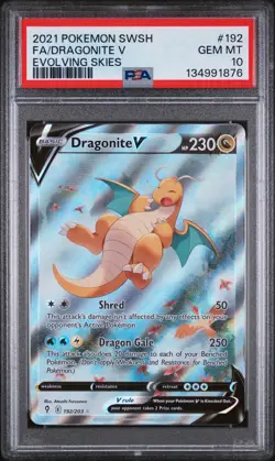 2021 POKEMON SWORD & SHIELD EVOLVING SKIES #192 FA/DRAGONITE V PSA 10 - Image 1