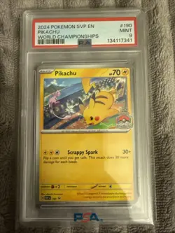 2024 Pokemon SVP EN Pikachu #190 World Championships PSA 9 Mint - Image 1