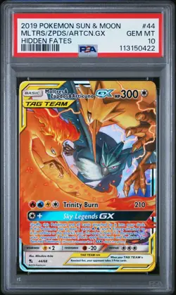PSA 10 Moltres & Zapdos & Articuno GX 44/68 Pokemon S&M Hidden Fates *Beautiful* - Image 1