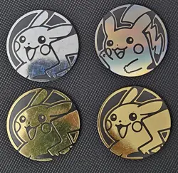 Lot of 4 Pokemon Pikachu Coins Silver Gold Holo Metallic - Image 1