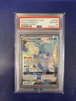 2019 Pokemon Sun & Moon Hidden Fates Full Art Shiny Glaceon GX#SV55/SV94 PSA 10 - Image 1