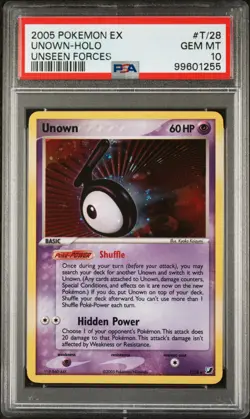 2005 POKEMON EX UNSEEN FORCES #T/28 UNOWN-HOLO PSA 10 - Image 1