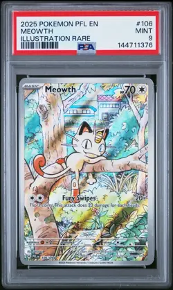 Pokemon TCG Meowth IR 106/094 ME2 Phantasmal Flames PSA 9 Mint - Image 1