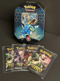 Pokemon Hidden Fates Booster Pack x4 & Gyarados GX Tin Sealed - Image 1