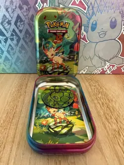 Leafeon Prismatic Evolutions Pokemon Mystery Mini Tin-Eevee Card + Cards + Coin - Image 2