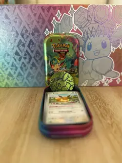 Leafeon Prismatic Evolutions Pokemon Mystery Mini Tin-Eevee Card + Cards + Coin - Image 3