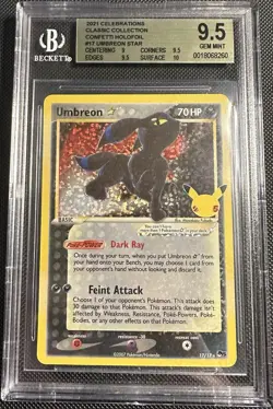 Pokemon Umbreon Gold Star #17 2021 Celebrations Confetti Holo BGS 9.5 GEM MINT - Image 1
