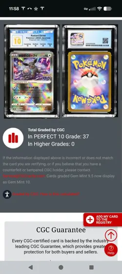 (POP 37) CGC 10 PERFECT Radiant Shiny Eevee 055/071 Pokemon GO Holo Japanese - Image 4