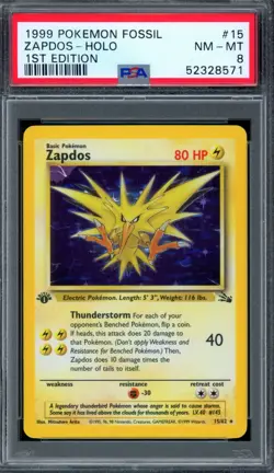 PSA 8 Pokemon 1999 1st Edition Fossil Zapdos Holo #15 - Image 1