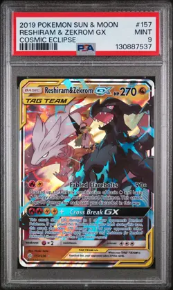 Reshiram & Zekrom Gx Cosmic Eclipse Pokemon Sun & Moon 157/236 PSA 9 - Image 1