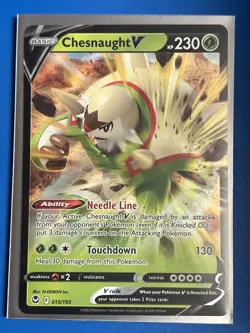 Pokemon TCG Chesnaught V Silver Tempest 015/195 Holo Ultra Rare + Card Saver - Image 1