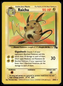 Pokemon Fossil 29/62 Raichu 1999-2000 3rd Print Australian RARE! VLP - Image 1