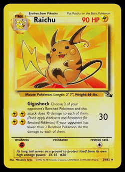 Pokemon Fossil 29/62 Raichu 1999-2000 3rd Print Australian RARE! VLP - Image 1