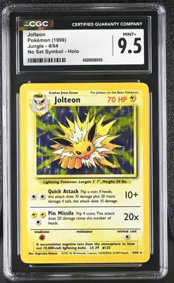 CGC 9.5 MINT+ Jolteon 1999 Jungle 4/64 No Set Symbol Holo Pokemon Card - Image 1