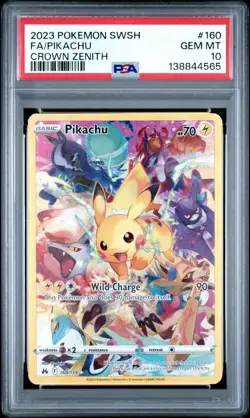 2023 POKEMON SWORD & SHIELD CROWN ZENITH #160 SWSH FULL ART PIKACHU GEM PSA 10 - Image 1