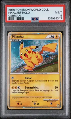 2010 POKEMON WORLD COLLECTION PIKACHU-HOLO GERMAN PSA 9 (WITH HOLO SWIRL 🌀) - Image 1