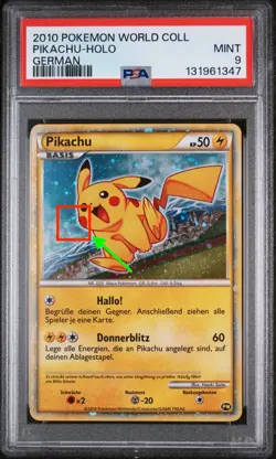 2010 POKEMON WORLD COLLECTION PIKACHU-HOLO GERMAN PSA 9 (WITH HOLO SWIRL 🌀) - Image 2