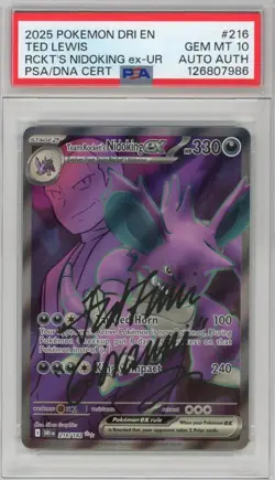 PSA GEM MINT 10 Signed Ted Lewis Team Rocket's Nidoking ex 216/182 Sv10 - Image 1