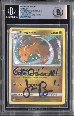 Pokemon Jason Paige signed 2019 Sun Moon Team Up 119 Dragonite BGS Auth Auto - Image 1