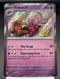 Tinkatuff 166/091 - Shiny Holo Rare - Paldean Fates Pokemon Card MINT - Image 1