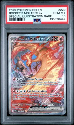 2025 POKEMON DRI EN-DESTINED RIVALS #229 TEAM ROCKET'S MOLTRES EX PSA 10 - Image 1