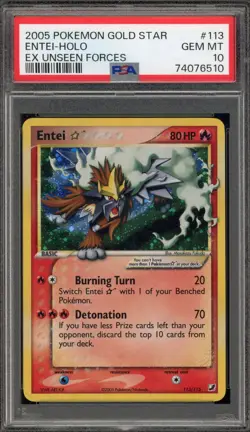 Pokemon Entei Gold Star EX Unseen Forces Holo Ultra Rare #113 PSA 10 Gem Mint - Image 1