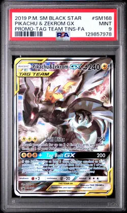 PSA 9 - PIKACHU & ZEKROM GX - SM168 SM BLACK STAR PROMO TAG TEAM TINS POKEMON - Image 1