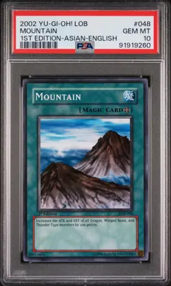 2002 YU-GI-OH! LOB-LEGEND OF BLUE EYES WHITE DRAGON #048 MOUNTAIN PSA 10 - Image 1