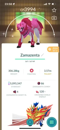 Pokemon Go Legendary Shiny Zamazenta ( High CP ) - Image 1