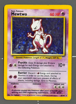 1999 Pokemon Base Set Mewtwo 10/102 Rare Holo WOTC MP - Image 1
