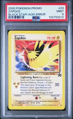 2000 POKEMON PROMO BLACK STAR TOSHINAO AOKI ERR #23 ZAPDOS PSA 9 - Image 1