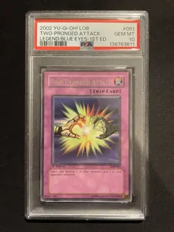 YU-GI-OH! yugioh Two-Pronged Attack LOB-061 Rare 1st Edition PSA10 - Image 1